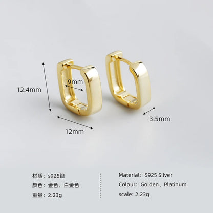 Krenaeminimalist Square Edge Huggie Hoops – S925 Sterling Silver (Gold / Silver Plating)