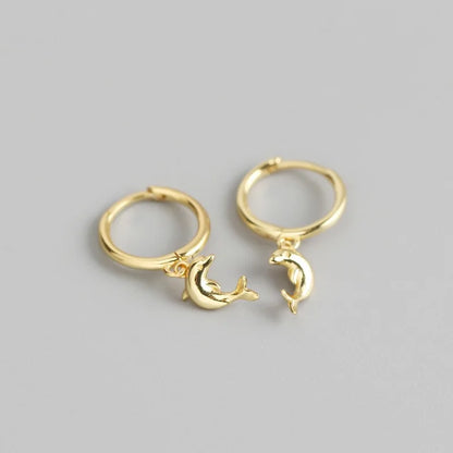 Krenaeminimalist Nauti Tide Dolphin Huggie Hoops – S925 Sterling Silver (Gold / Silver Plating)