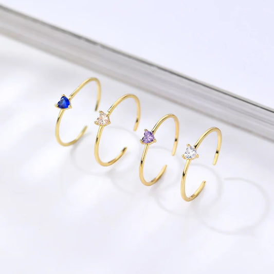 Heartstone Adjustable Ring – S925 Sterling Silver (Gold / Silver Plating, Multi-Color Stones)