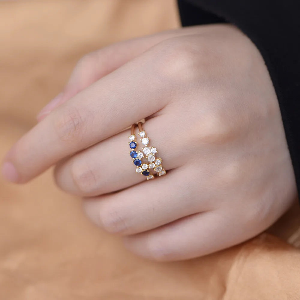 Multi-Gemstone Cluster Ring – S925 Sterling Silver (Gold / Silver)