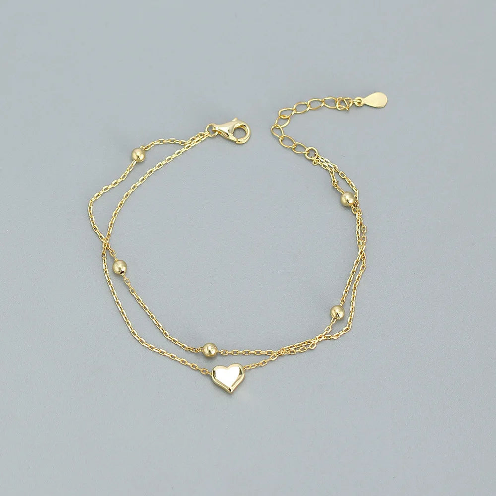Liora Double Heart Chain Bracelet – 18K Gold Plated & S925 Sterling Silver
