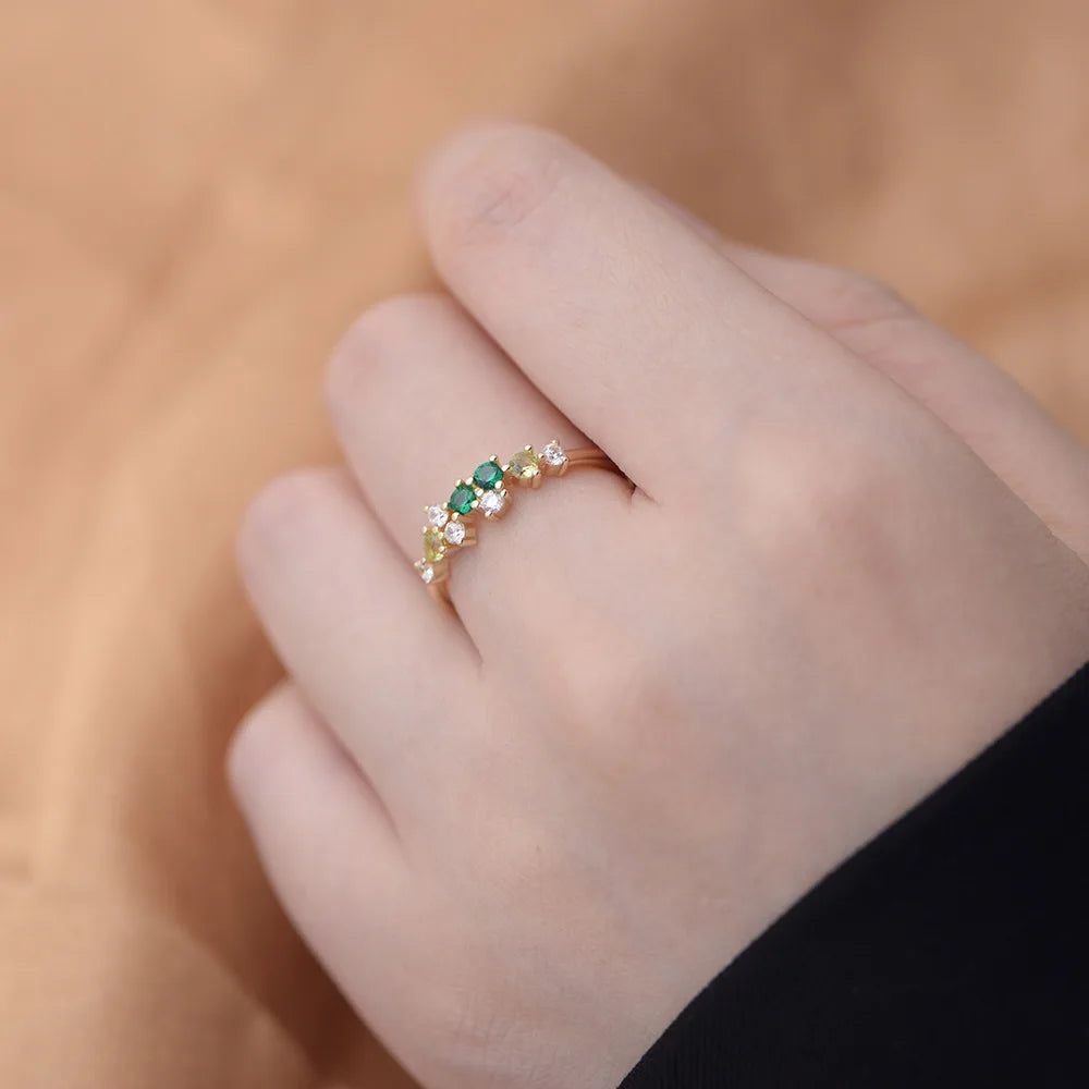 Multi-Gemstone Cluster Ring – S925 Sterling Silver (Gold / Silver)