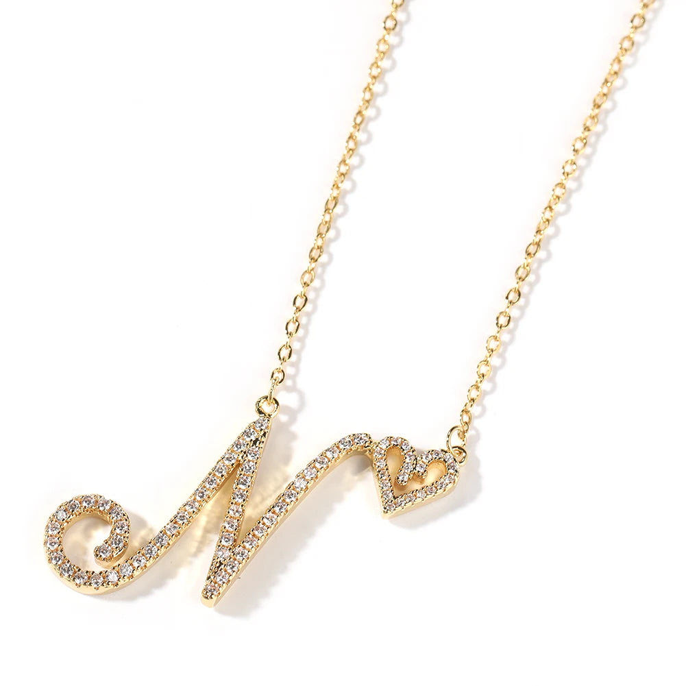 Sparkling Initial Necklace with Heart