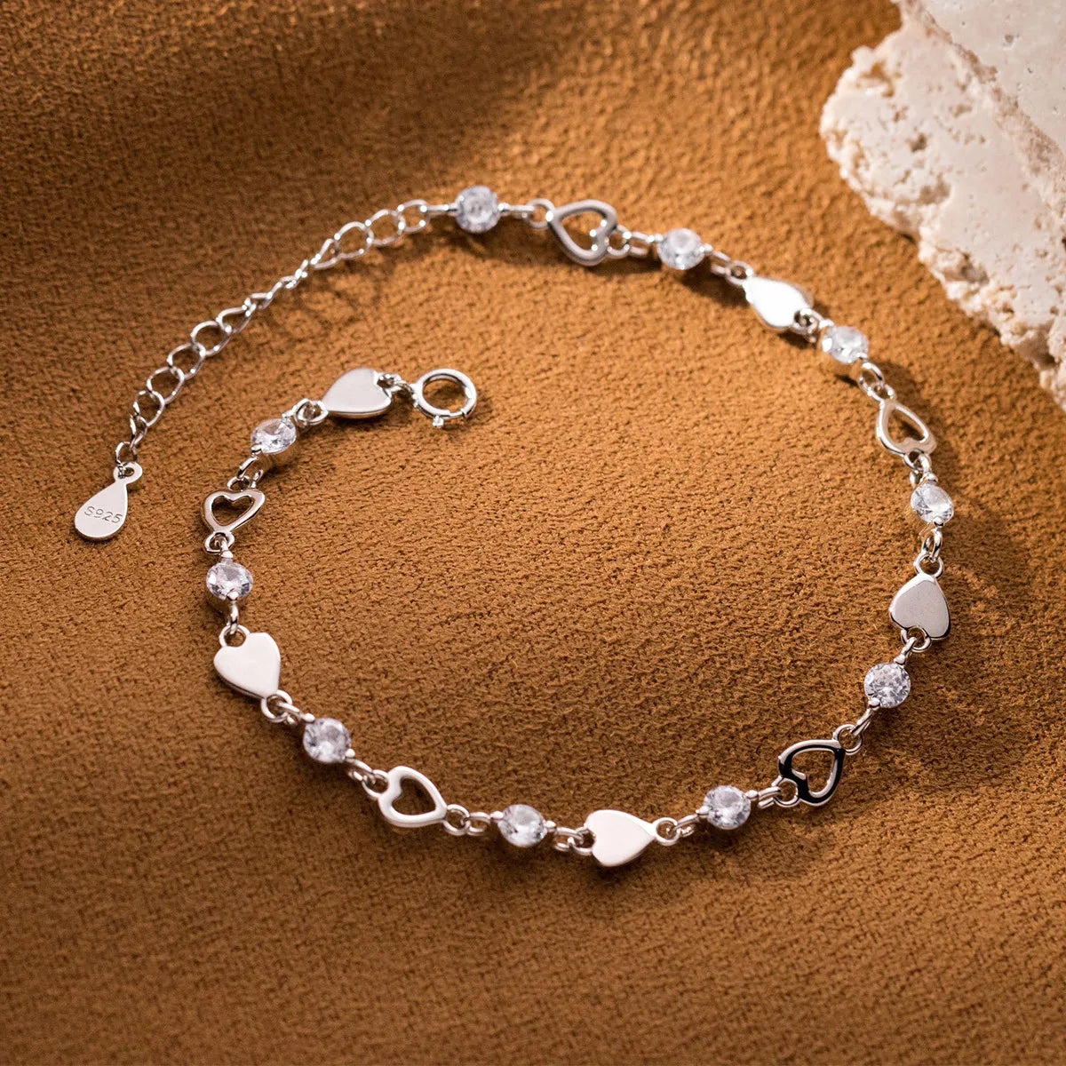 Lunaria Heart & Crystal Bracelet – S925 Sterling Silver