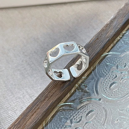 Open Heart Band Ring – S925 Sterling Silver (Silver Plating)