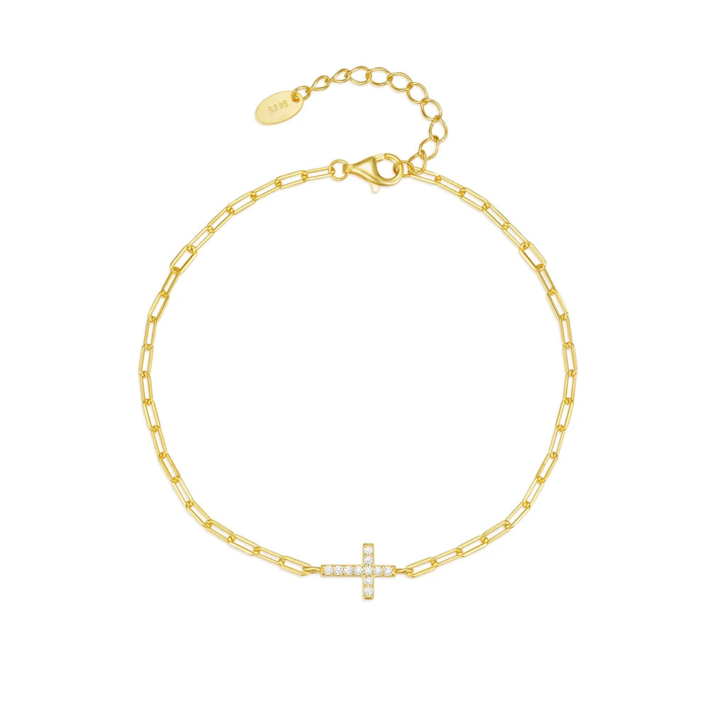Celeste Cross Link Bracelet – 18K Gold Plated & S925 Sterling Silver