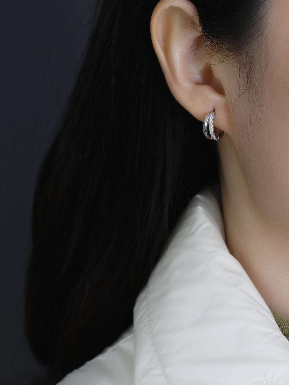 Double Row Gemstone Mini Huggie Hoops – S925 Sterling Silver (Gold / Silver Plating)