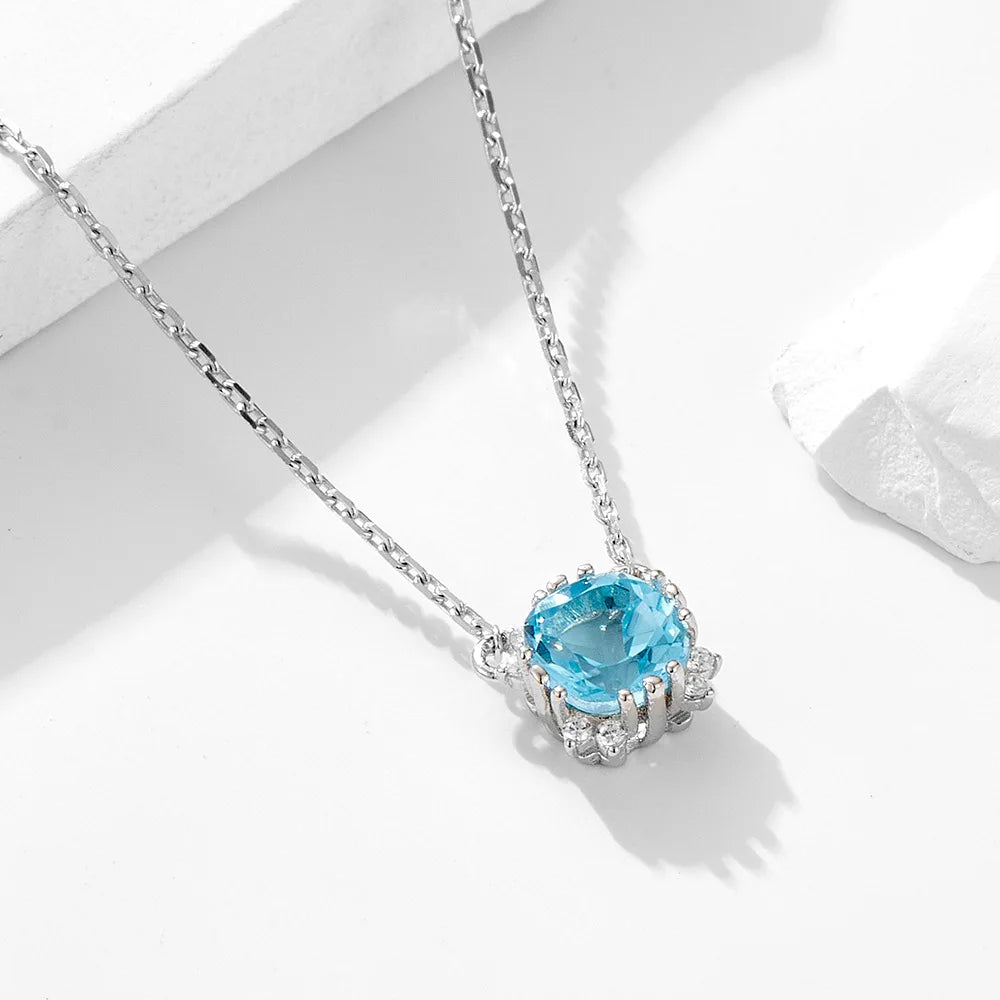 Blue Aura Gem Necklace – S925 Sterling Silver Pendant