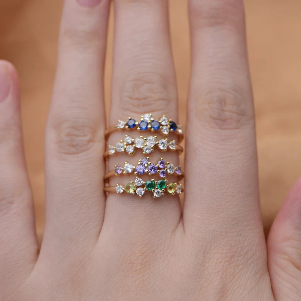 Multi-Gemstone Cluster Ring – S925 Sterling Silver (Gold / Silver)