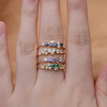 Multi-Gemstone Cluster Ring – S925 Sterling Silver (Gold / Silver)