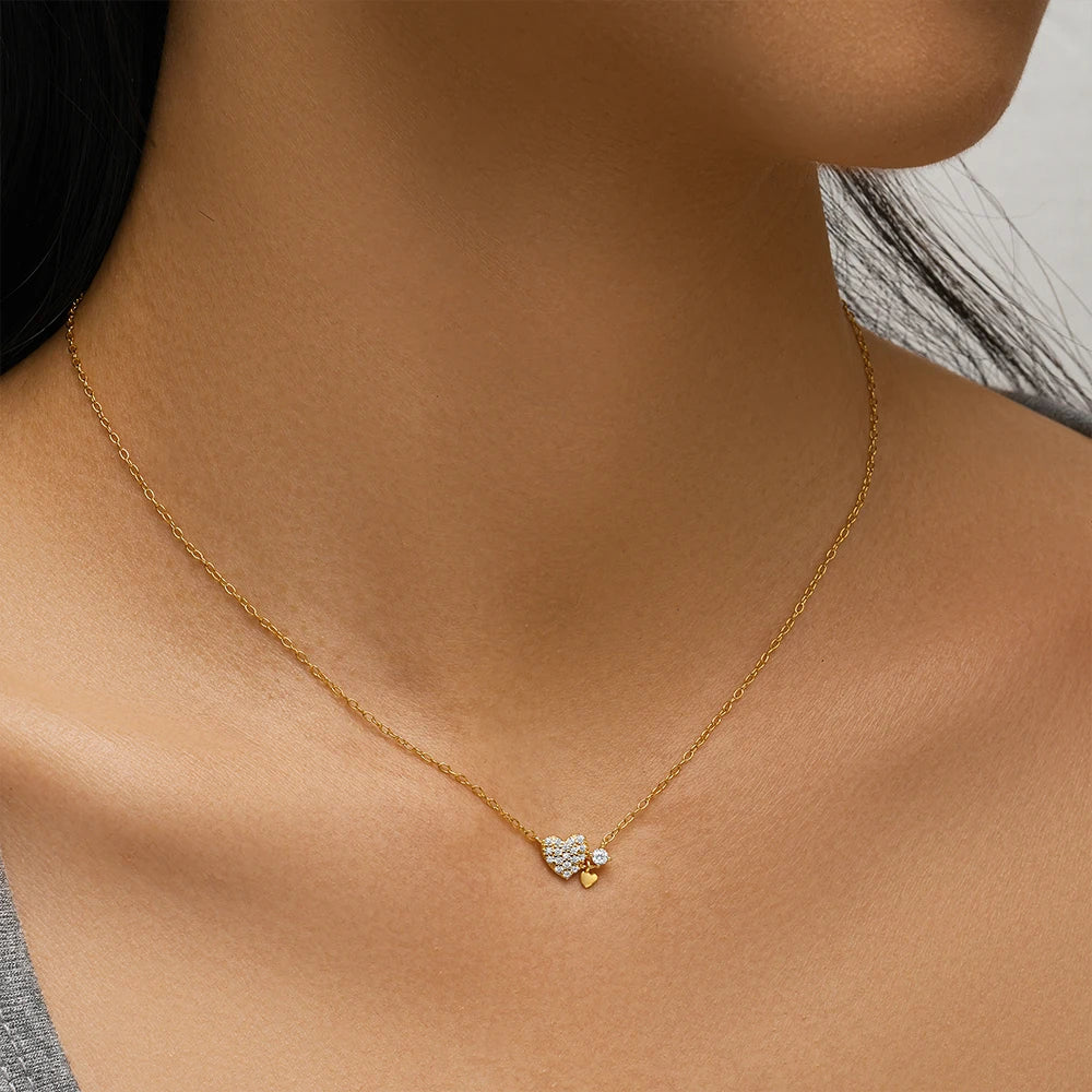 Triple Heart Sparkle Necklace – S925 Sterling Silver (Gold / Silver)