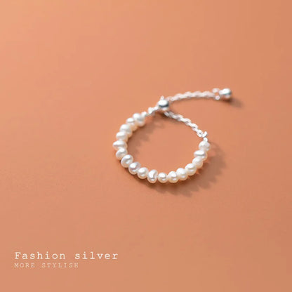 Luna Adjustable Pearl Chain Ring – S925 Sterling Silver (Gold / Silver / Rose Gold)