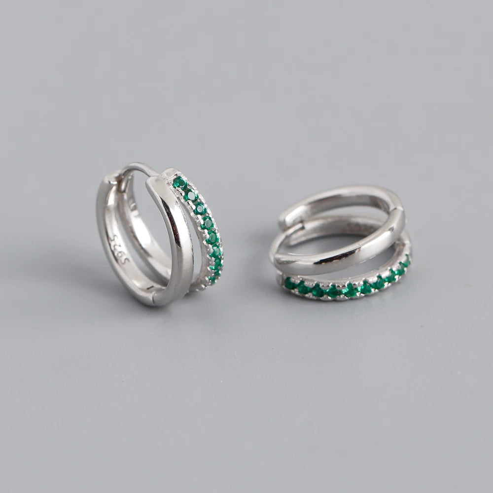 Double Row Gemstone Mini Huggie Hoops – S925 Sterling Silver (Gold / Silver Plating)
