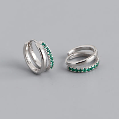 Double Row Gemstone Mini Huggie Hoops – S925 Sterling Silver (Gold / Silver Plating)
