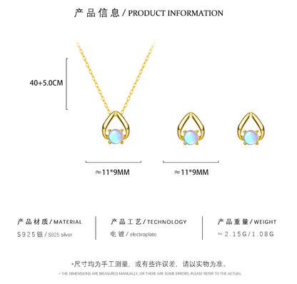 Blue Moon Gem Jewelry Set – S925 Sterling Silver Necklace & Earrings (Gold / Silver)