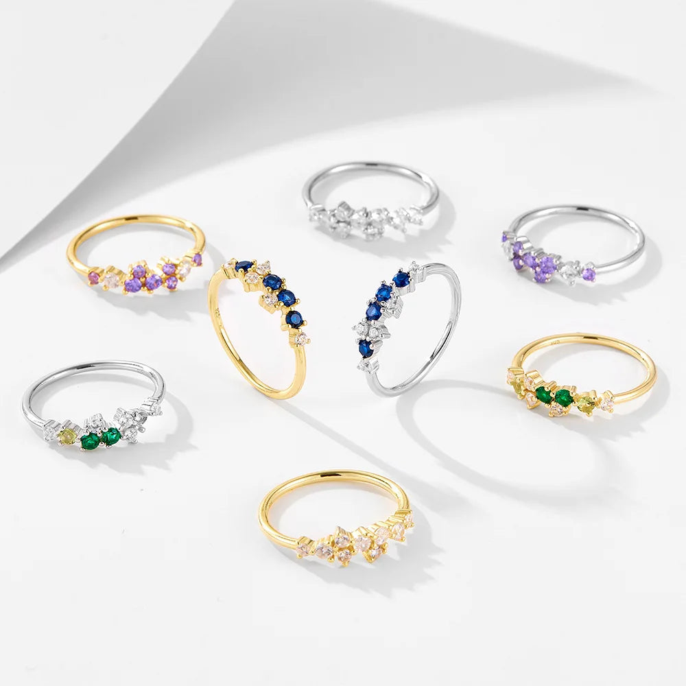 Multi-Gemstone Cluster Ring – S925 Sterling Silver (Gold / Silver)