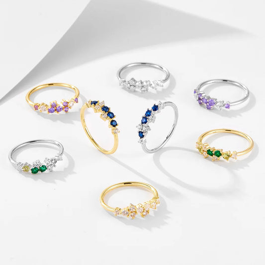 Multi-Gemstone Cluster Ring – S925 Sterling Silver (Gold / Silver)