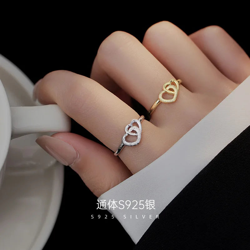 Double Heart Connection Ring – S925 Sterling Silver (Gold / Silver Plating)