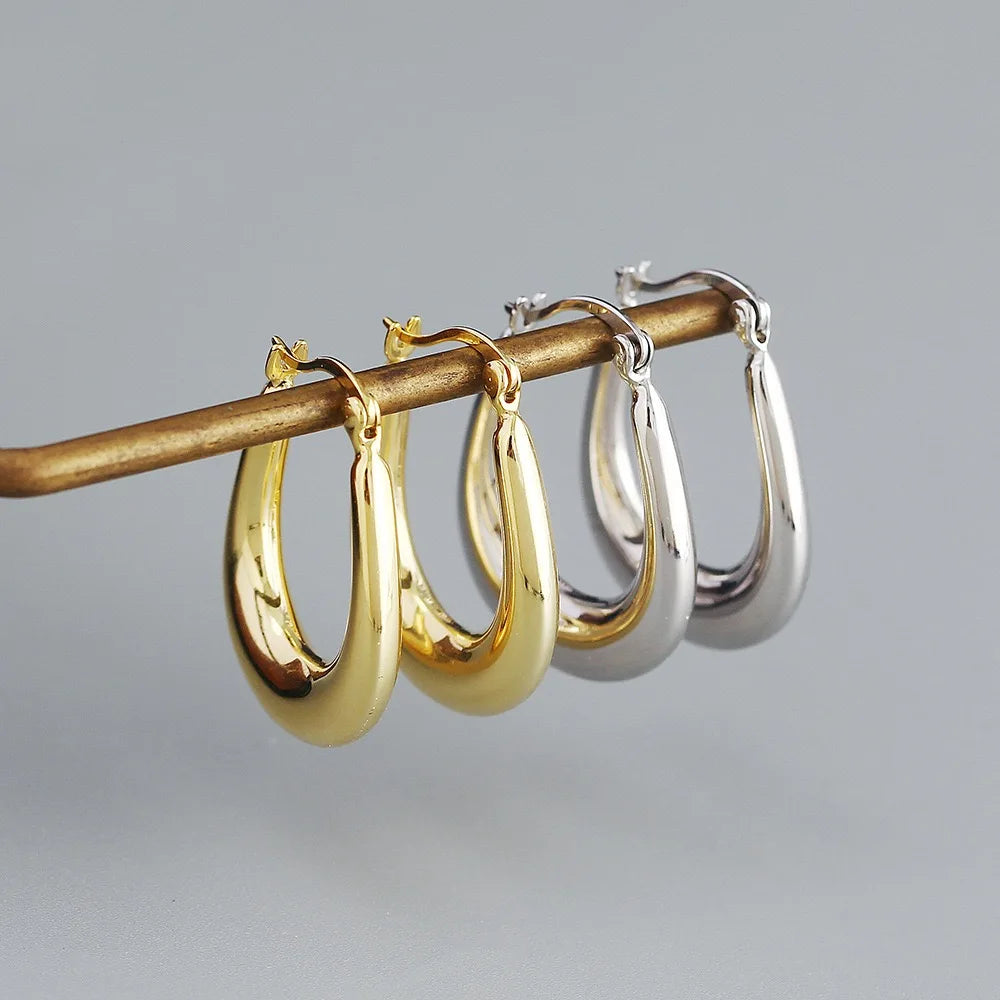 Krenaeminimalist Sahana Sculpted Drop Hoops – S925 Sterling Silver (Gold / Silver Plating)