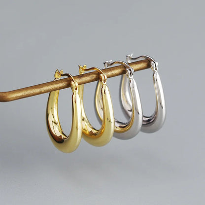 Krenaeminimalist Sahana Sculpted Drop Hoops – S925 Sterling Silver (Gold / Silver Plating)