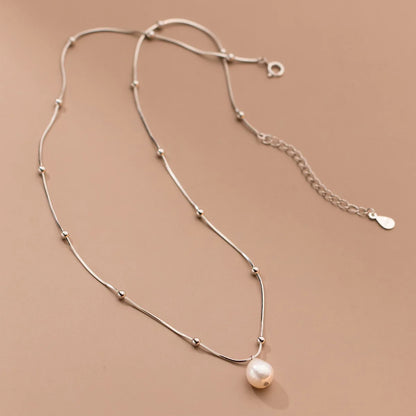 Lustrous Pearl Drop Necklace – S925 Sterling Silver (Gold / Silver)