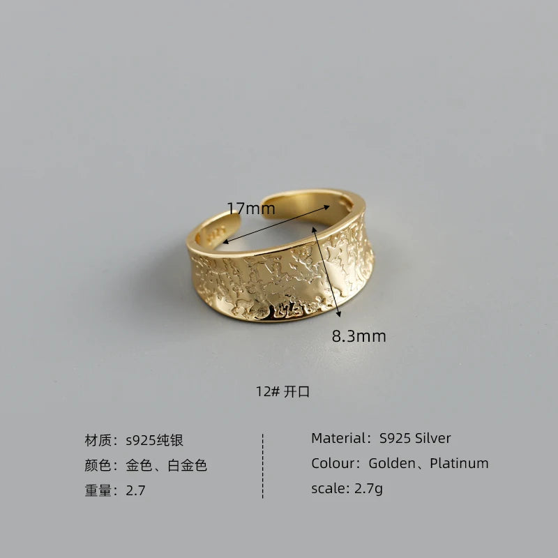 Sculpted Texture Adjustable Band Ring – S925 Sterling Silver (Gold / Silver Plating)