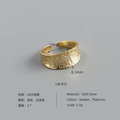 Sculpted Texture Adjustable Band Ring – S925 Sterling Silver (Gold / Silver Plating)