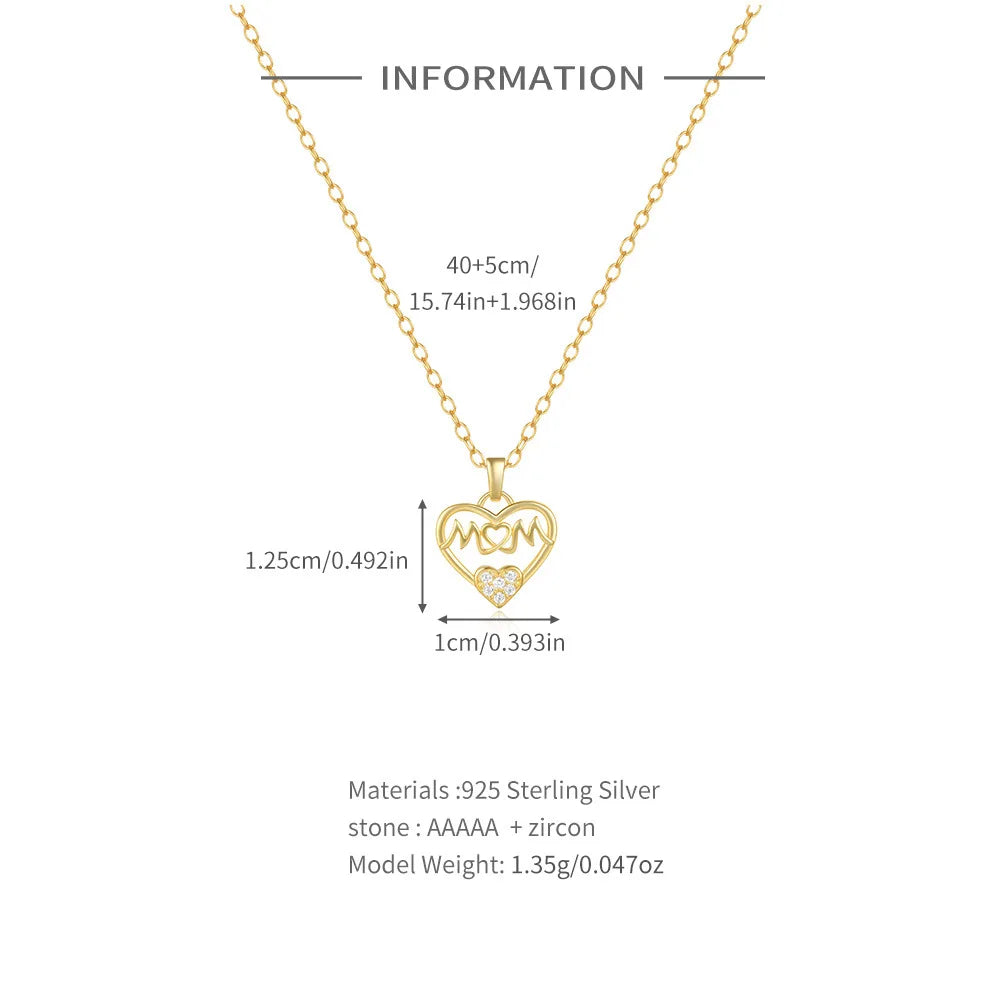 Mom Heart Pendant Necklace – S925 Sterling Silver (Gold / Silver)