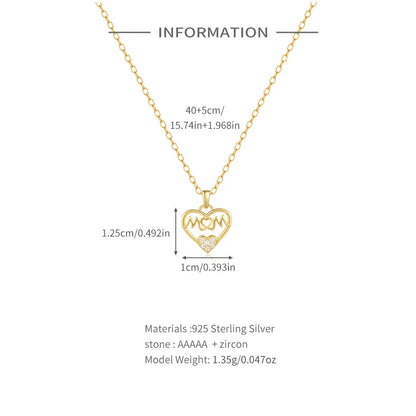 Mom Heart Pendant Necklace – S925 Sterling Silver (Gold / Silver)