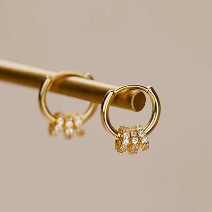 Triple Crystal Hoop Earrings – S925 Sterling Silver (Gold / Silver)