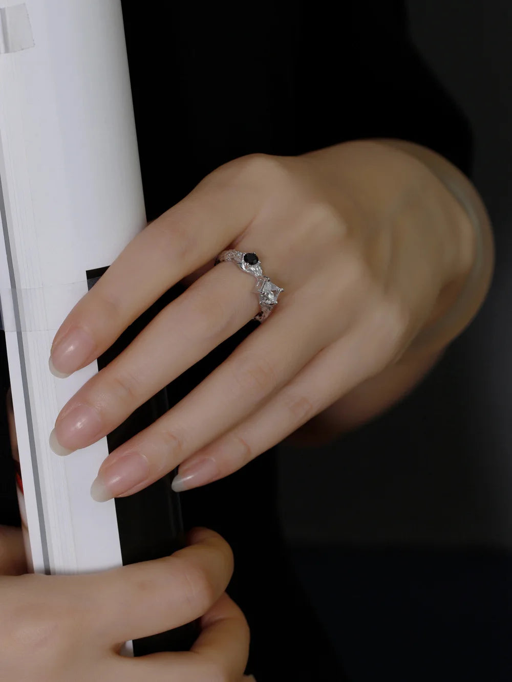 Dual Gem Textured Adjustable Ring – S925 Sterling Silver (Gold / Silver Plating)