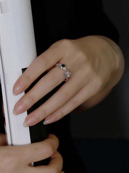 Dual Gem Textured Adjustable Ring – S925 Sterling Silver (Gold / Silver Plating)