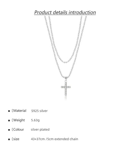 Radiant Cross Tennis Necklace – S925 Sterling Silver (Silver)