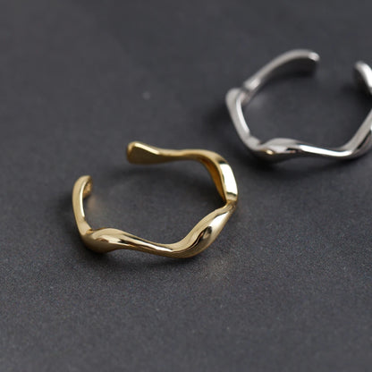 Wave Open Adjustable Ring – S925 Sterling Silver (Gold / Silver Plating)