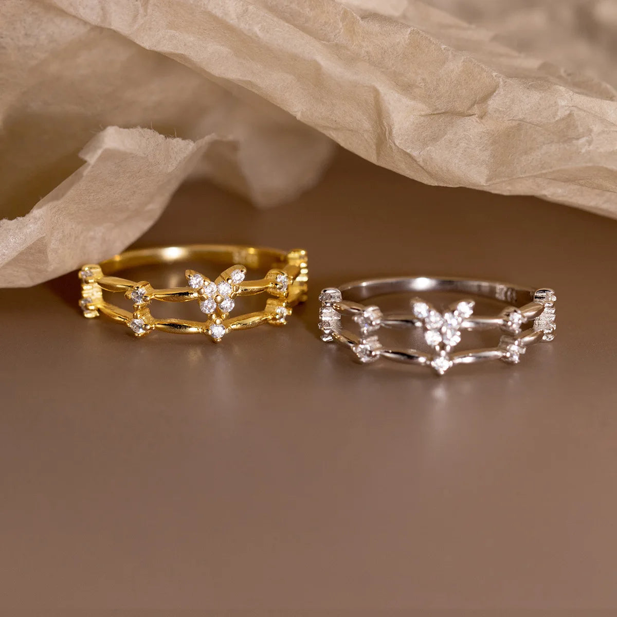 Radiant Butterfly Crystal Ring – S925 Sterling Silver (Gold / Silver Plating)