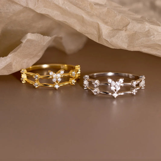 Radiant Butterfly Crystal Ring – S925 Sterling Silver (Gold / Silver Plating)