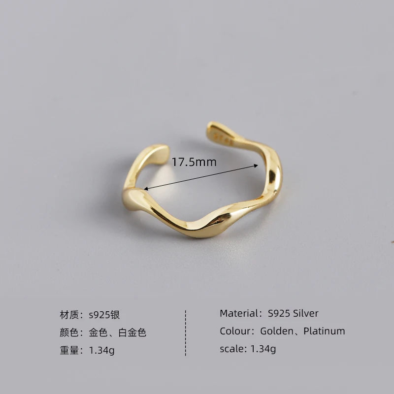 Wave Open Adjustable Ring – S925 Sterling Silver (Gold / Silver Plating)