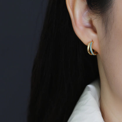 Double Row Gemstone Mini Huggie Hoops – S925 Sterling Silver (Gold / Silver Plating)