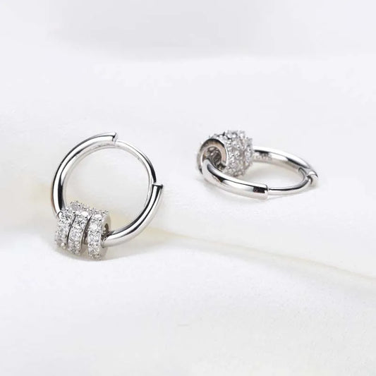 Triple Crystal Hoop Earrings – S925 Sterling Silver (Gold / Silver)