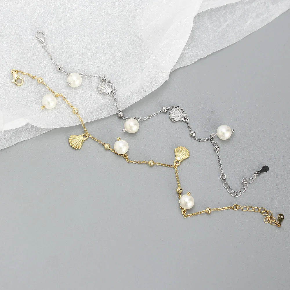 Marina Shell & Pearl Charm Bracelet – 18K Gold Plated & S925 Sterling Silver