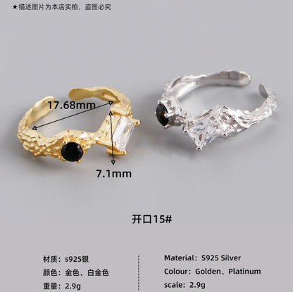 Dual Gem Textured Adjustable Ring – S925 Sterling Silver (Gold / Silver Plating)