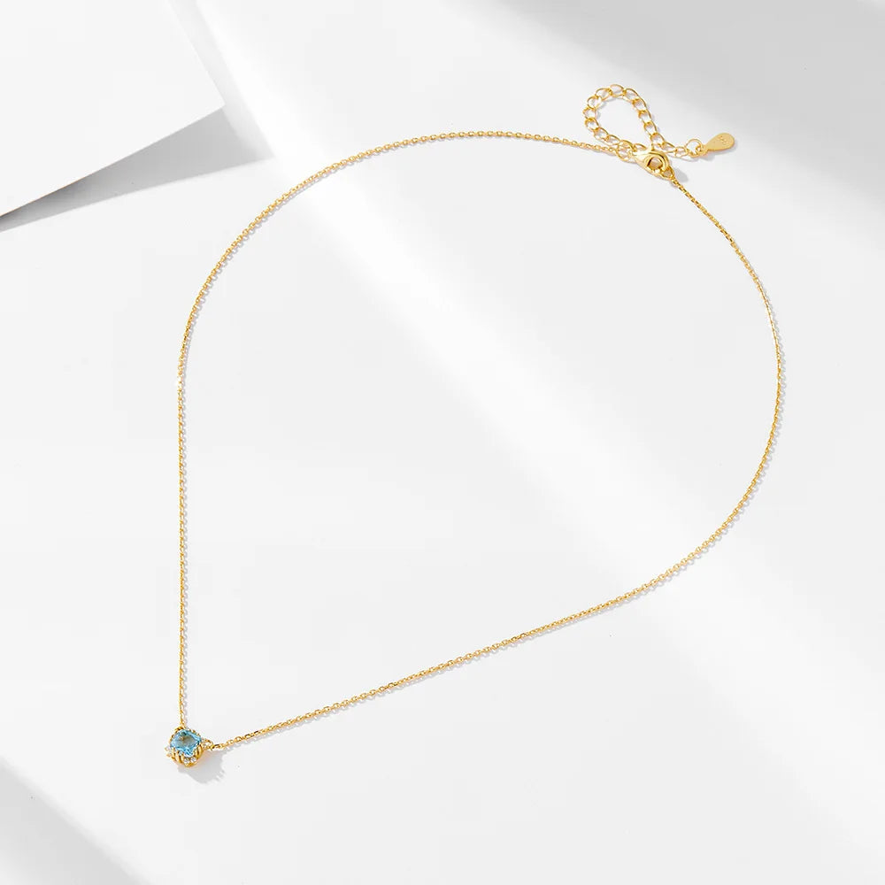 Blue Aura Gem Necklace – S925 Sterling Silver Pendant