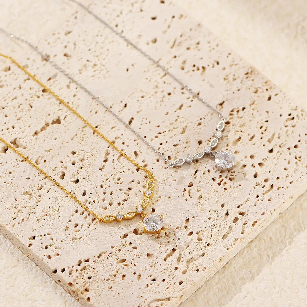Crystal Elegance Necklace – S925 Sterling Silver Pendant (Gold / Silver)