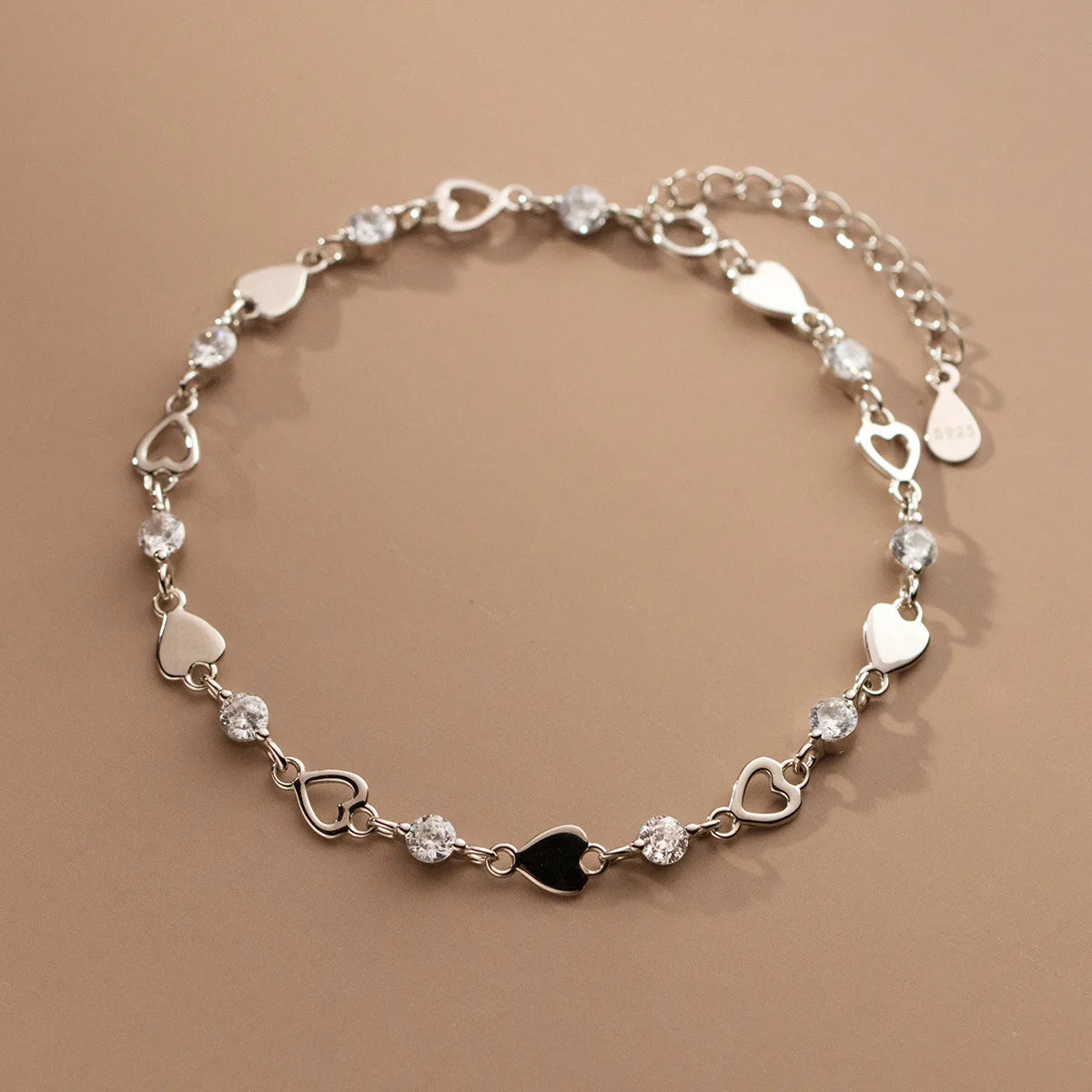 Lunaria Heart & Crystal Bracelet – S925 Sterling Silver