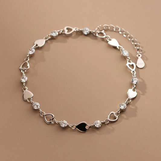 Lunaria Heart & Crystal Bracelet – S925 Sterling Silver