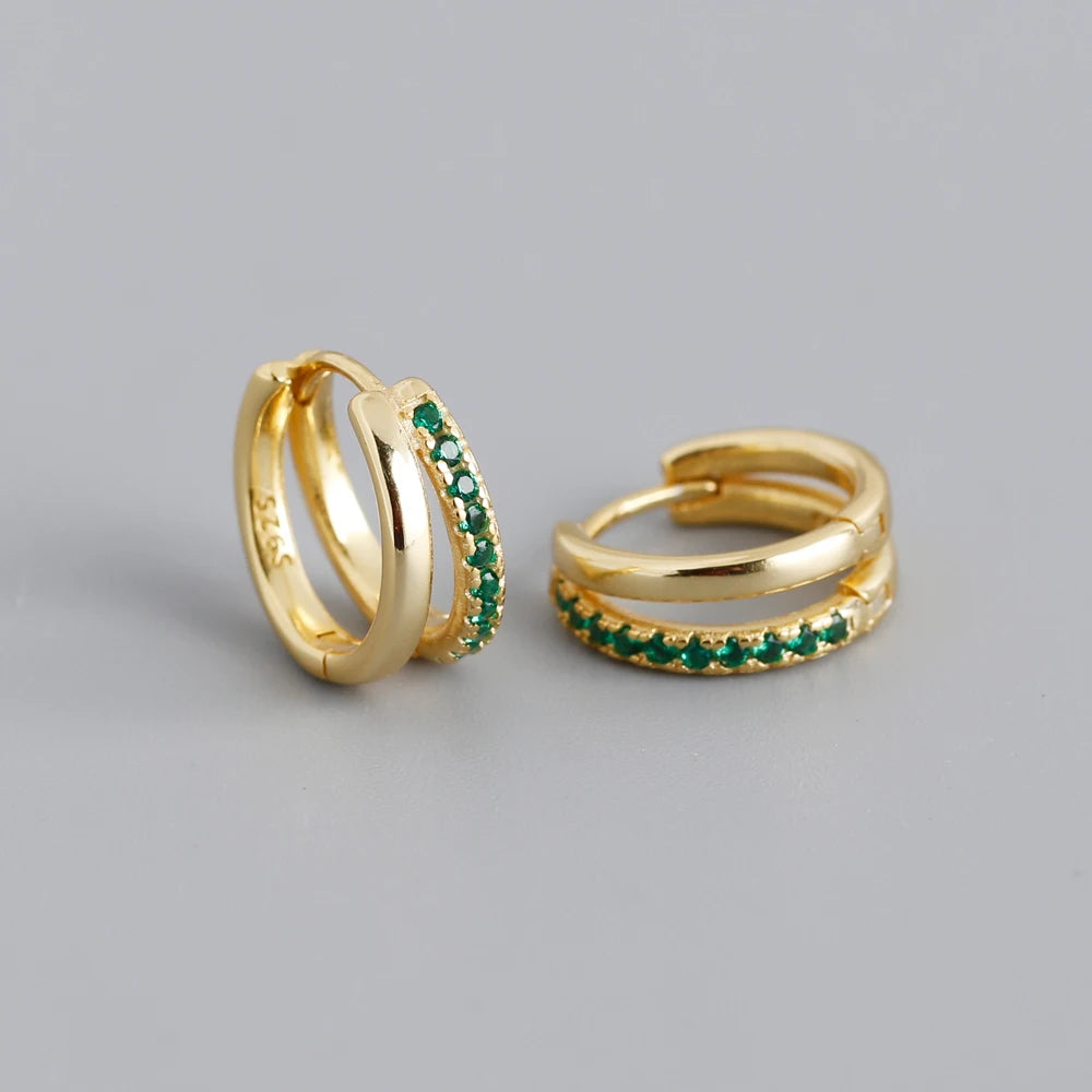 Double Row Gemstone Mini Huggie Hoops – S925 Sterling Silver (Gold / Silver Plating)