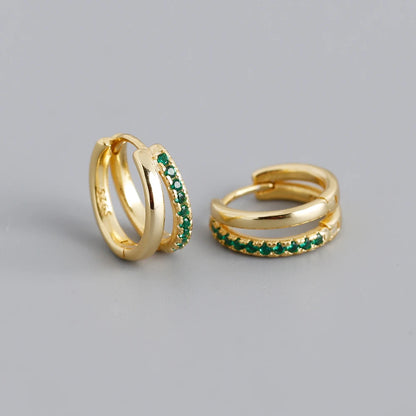 Double Row Gemstone Mini Huggie Hoops – S925 Sterling Silver (Gold / Silver Plating)