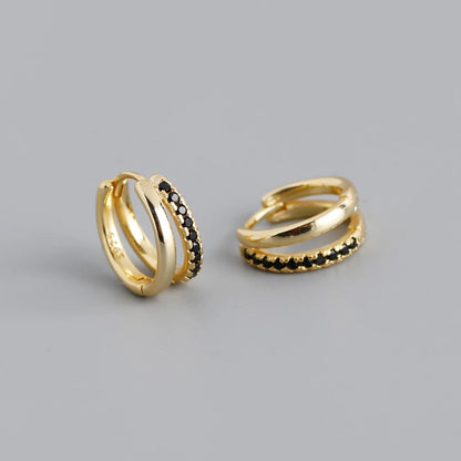 Double Row Gemstone Mini Huggie Hoops – S925 Sterling Silver (Gold / Silver Plating)