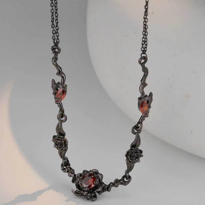 Midnight Ember Jewelry Set – Gothic Black Necklace, Bracelet, Ring & Earring (S925 Sterling Silver)