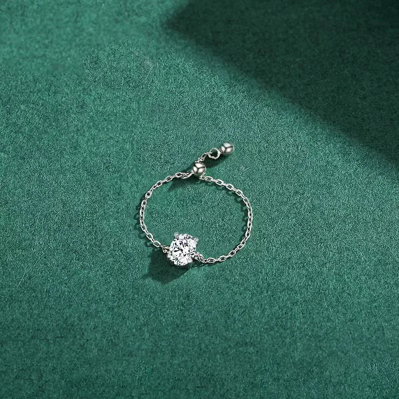 Luxe Chain Solitaire Ring – S925 Sterling Silver (Gold / Silver Plating)